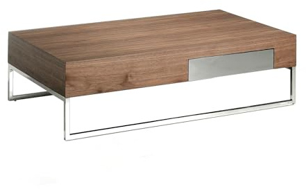 Angel Cerdá – Couchtisch Modern aus Nussbaumholz | Rechteckiger Couchtisch mit Stauraum | Verchromte Beine | Ideal für das Wohnzimmer | 120 x 70 x 33 cm