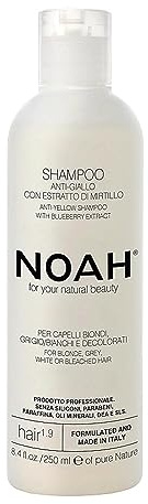 Noah Natural Anti-Yellow Hair 1.9 Shampoo per capelli biondi, grigi, bianchi o decolorati con estratto di mirtillo, vegano, cruelty-free, senza parabeni e silicone, formula a base vegetale, 250 ml