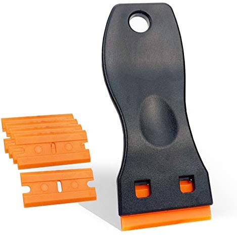 Ewrap Glass Scraper, Window Scraper, Ceramic Hob Scraper Includes 10 Piece Plastic Scraper Replacement, for Remove Labels Stickers Decals, Safe to Glass