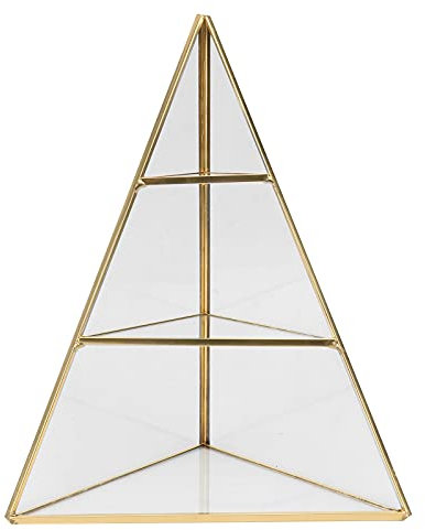 olibanna Glass Pyramid Jewelry Organizer 3- Tier Jewelry Stand Holder Geometric Jewelry Display Tower Rack Clear Trinket Box for Storage Earring Necklace Bracelet Golden