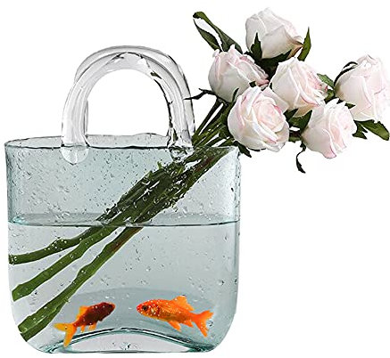 DUEBEL Glass Vases Fish Bowl, Handmade Flower Vase with Bubble for Home Wedding Decor, Handbag Shape Clear Vase