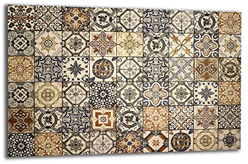 TMK ArtDeko Herdabdeckplatte 1 Teilig 80x52 cm - Spritzschutz Herdabdeckung – Herdschutz aus Sicherheitsglas – Robust, Hygienisch & Rutschfest– Schutz für Induktion, Ceran, Gas & Elektro