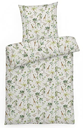 Carpe Sonno Mako-Satin Bettwäsche Tiere 135x200 cm Sand aus 100% feinster gekämmter Baumwolle – Mako Satin Bettbezug Set mit Tier-Muster Faultier AFFE Giraffe Papagei Koala - Made in Germany