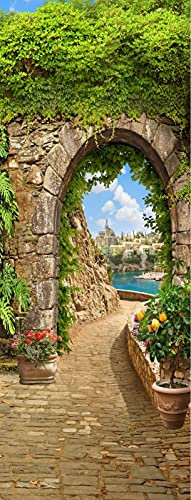 A.Monamour Türtapete Selbstklebend Türfolie Türposter 3D Antike Architektur Mediterrane See Landschaft Durch Den Arch Vinyl Folie Türdeko Tapete Wandbild Türaufkleber Türtattoo 90 x 200 cm