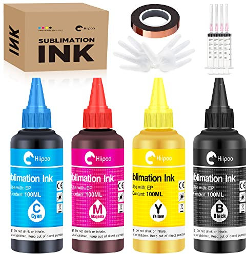 Hiipoo SublimationsTintenNachfüllpackung für C88, C88+, WF7710, WF7820, ET2720, ET2760, ET2750, ET4700, ET2800, ET2803, ET2850 Tintenstrahldrucker, Wärmepresse, Transferdruck auf Tassen, Tasche,