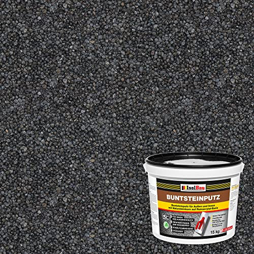 Isolbau - Buntsteinputz für Außen und Innen (Graphit, Anthrazit) 15 kg - BP90 Mosaikputz Dekorationsputz Frostsicher, Wasserfest, Stoßfest