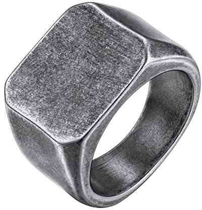 GoldChic Hip Hop Biker Ring Edelstahl Herren Männer Siegelring Quadrat Band Ring Punk Style Fingerring in Vintage Grau Ringgröße 72.8(23.1)für Freundschaftsring Ehering