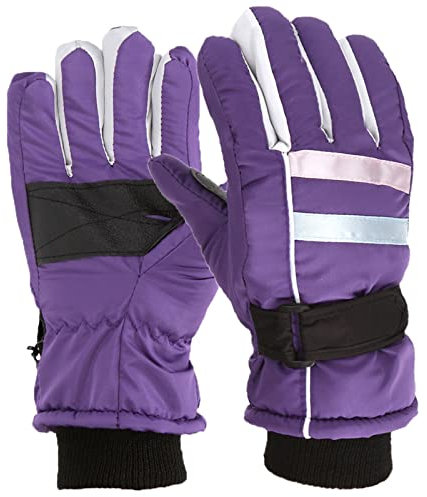 TinaDeer Skihandschuhe für 7-12 Jahre Kinder Mädchen Jungen Wasserdichte Winddichte Fausthandschuhe Warme Kinderhandschuhe Winterhandschuhe Handschuhe für Outdoor Sport Skifahren (Lila, 7-12 Jahre)