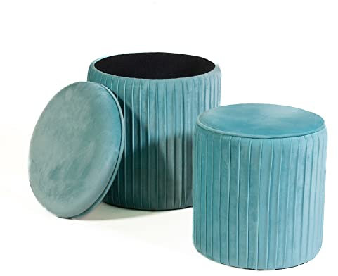 Norbe | Tik TAK | Set mit 2 Sitzsäcken aus Samt, Zylinder, Gerippter Hocker, Fußstütze, Schreibtisch, Schminktisch, Schminktisch, Kindersessel, Schlafzimmer oder Wohnzimmer, Fußstütze, Nachttisch