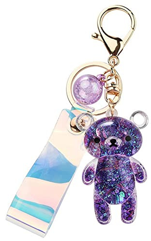 KUPOOL Acrylic Starry Bear Keychain Cute Trendy Bear Key Ring/Pendant Key Chain Jewelry Gift For Children Women Girlfriend Trendy Bag Backpack Car Keys Pendant, Purple