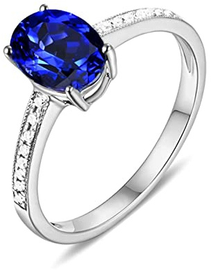 AMDXD Echt Gold Schmuck, Verlobungsring 18 Karat 750 Weißgold, Blau Tansanit 1.3ct Solitärring Diamantring Memoirering Ringe mit Diamant Gr.56 (17.8)
