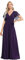 Ever-Pretty Robe Femme pour Mariage Longue Col V Mousseline A Line Manches Courtes Plissé Chic Violet Foncé 40