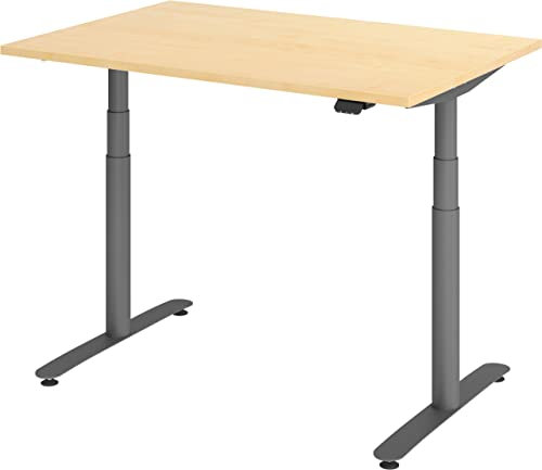 bümö elektrisch höhenverstellbarer Schreibtisch 120x80 cm mit Memory, Bluetooth & App-Steuerung - Schreibtisch höhenverstellbar elektrisch, elektrischer Schreibtisch Ahorn, Gestell Graphit