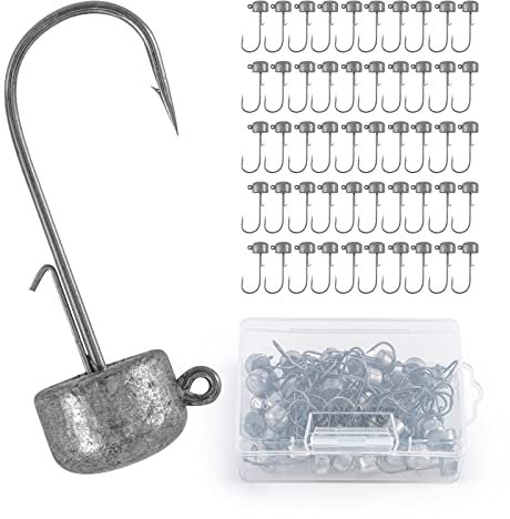 Goture 50 Stück Angelhakenset Jigköpfe 2.5g, Ned Rig Jigs, Scharfen Jighaken Set für Gummifische, Jighead, Gummifische Angeln Jighaken, Karpfen Bleikopf Angelhaken Offset Haken, Jigkopf Haken