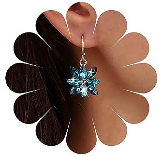 Inateannal Boucles D'oreilles Fleur Cristal Bleu Vintage - Saphir et Strass - Clou Fleur Bleu - Bijoux Pour Femmes et Filles