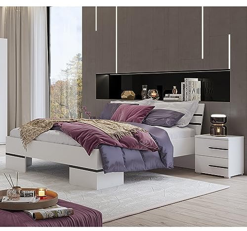 Lomadox Schlafzimmer Set Bettanlage 3-teilig mit Bett 180x200, 2 Nachttische in weiß Modern