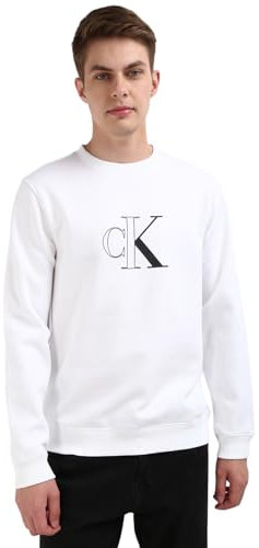 Calvin Klein Jeans Uomo Felpa Outline Monologo Crew Neck Senza Cappuccio, Bianco (Bright White), XXL