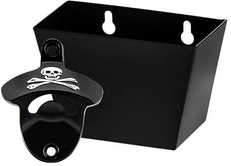 HAIICEN Totenkopf-Flaschenöffner, Wandmontage, mit Kappenfänger, Edelstahl, gekreuzte Knochen, Bieröffner und Kappensammler für Bierliebhaber, Geschenke