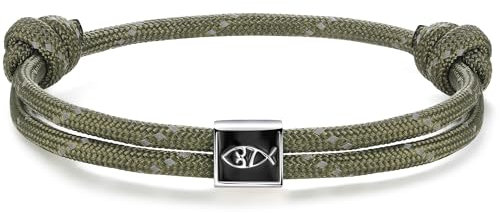 J.Endéar Nautical Surf Armband für Herren, Christian Fish Armband Silber 925 für Damen, Paracord Segeltau Armband Grün für Jungen