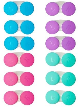 TUJAO 12PCS Colorful Contact Lens Case, Left/Right Eyes Contact Lens Immersion Kit, Leak-Proof Packaging, Suitable for Outdoor Mini Contact Lens Case Screw Top