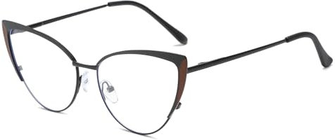 LJCZKA Katzenauge Blaulichtfilter Brille Damen Metall, Brille Ohne Stärke Damen Katzenauge Anti-Müdigkeit für PC, TV und Handy