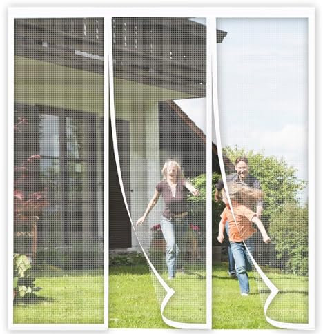 Cat Screen Door 225x195cm White Reinforced Cat Resistant Mesh creen Door Zipper Pets Proof Screen Door Prevent Pet Escape Door Curtains from Living Room, Bedroom, Patio