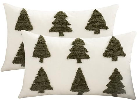 2 Stück Weihnachten Kissenbezug Grün Tufteter Weihnachtsbaum 30x50cm Weihnachtskissenbezug Indoor Dekorative Kissenhülle für Sofa Schlafzimmer Couch Party Cushion Covers