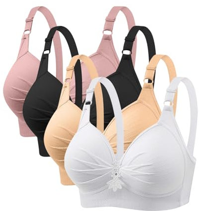 Generico 4 PCS Reggiseno Senza Ferretto Taglie Forti Donna Offerta Reggiseno Push Up Traspirante e Comfort Bralette Reggiseno Sportivo Imbottito Senza Cuciture per Yoga Fitness Corsa