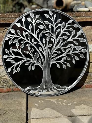 Tree of Life Wall Mirror - Outdoor Round Garden Decor - Silver coloured mirror with Robin Birds Makes a Ideal Memorial for Mum or Dad 650mm x 650mm (Copper, 65cm Round Tree of Life)