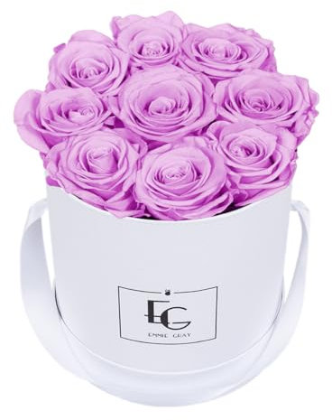 EG EMMIE GRAY Classic Infinity Rosebox | Round | S | White – 9 ± 1 Infinity Rosen mit langjähriger Haltbarkeit, echte Rosen die bis zu 3 Jahre blühen, konservierte Rosen (Baby Lilli)