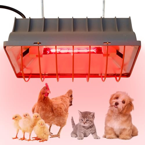 Rotlichtlampe Wärmelampe,175W Heizungen für Hühnerställe,Heizlampe Hühnerstall mit Sparschalter 1.7m Kabel,Wärmelampe Tiere Automatische Thermostatisch Infrarotlampe,für Küken,Ferkel,Welpen