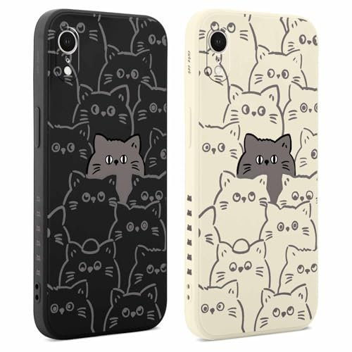 Coiwxmoi 2 Piezas Funda para iPhone XR 6,1'', Suave TPU Silicona Case Protector de Cámara Carcasa, Mujeres Aesthetic Diseño de Dibujos Antigolpes Protector Case para iPhone XR, Gato