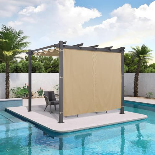 PURPLE LEAF Rideaux d'Extérieur 2,49 x 2,1 m pour Pergola latérale de 3 m Rideaux Thermique Anti Froid avec Tringle à Rideaux et Œillets,1 Pièces, Kaki