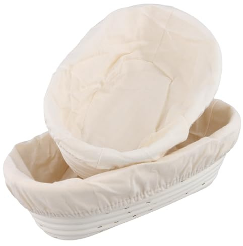 SINJEUN 2er Set Gärkorb Oval 25 cm und 28 cm, Rattan Brotkorb mit Leinentuch für Brot Backen, Küche, Bäckerei