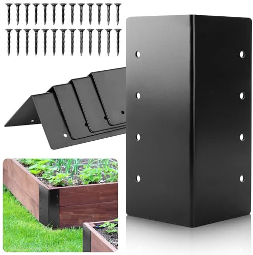 U0U Eckwinkel für Hochbeet, 15,2 x 7,6 x 7,6 cm, Metall-Eckwinkel für Holz, schwarze Hochbeet-Ecken mit Schrauben für Gemüse, Blumen, Pflanzgefäß, Garten (15,2 x 7,6 x 7,6 cm), 4 Stück
