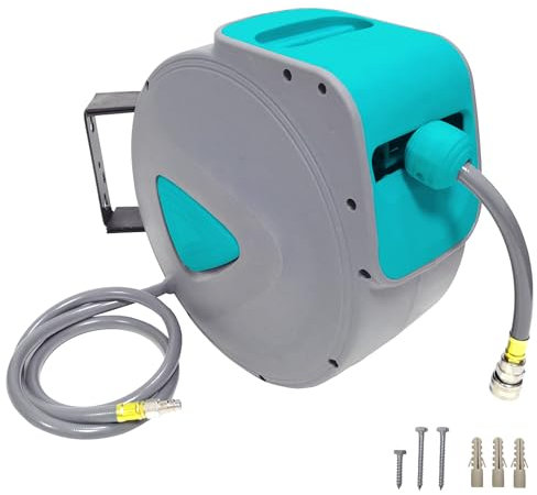 SUBTLETY Druckluftschlauch Aufroller Automatisch 20m Inlet + 2m Outlet Schlauchaufroller mit 1/4 Anschluss Wandschlauchhalter Schlauchtrommel Druckluftschlauch-trommel für Werkstatt Garten