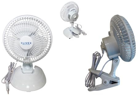 Clivex Ventilateur à pince et clip 15 cm (15 W). 2 vitesses. Comprend une base pour l'utiliser comme bureau