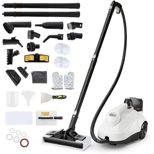 RELAX4LIFE Pulitore a Vapore 2000W, 5 Bar, Pulire 108 m², Serbatoio: 1,8 L, Tempo di Riscaldamento: 8 min, con 24 Accessori e Manometro, per Tappeti, Pavimenti, Piastrelle, Finestre, Divano (Bianco)