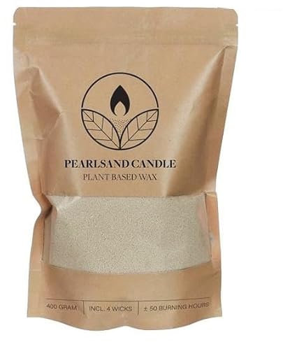 Kerzensand, Kerzensand mit docht, Wachspellen, Kerzen-Set 400 g Kerzenwachsperlen + 4 Baumwolldochte (Jasmin)