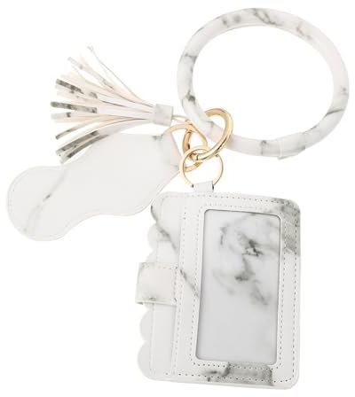 Veemoon Fashion Lippenbalsam Lippenstift Tasche Mit Schlüsselanhänger Und Handgelenkband Organizer Für Lippenstifte Karten Und Schlüssel Stilvolles Accessoire Marmorweiß
