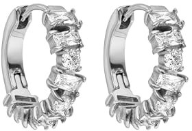 Purelei® Chic Creolen Ohrringe – Edelstahl 18K Vergoldet/Rosévergoldet oder Silber – 17 mm Ø – Mit funkelnden weißen Zirkonia-Steine - Damen Ohrringe (Silver)