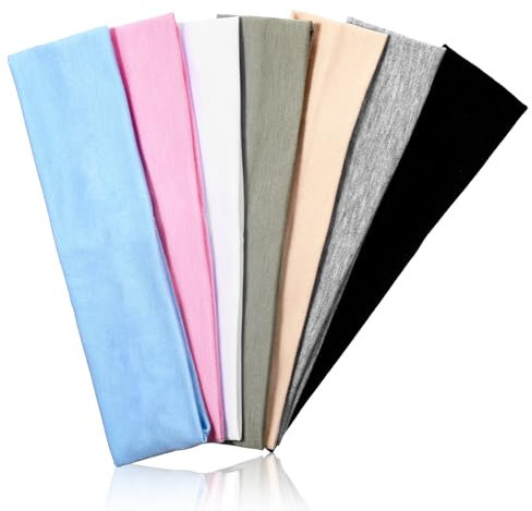 Bewudy 7 Stück Stirnband Damen Sport Haarband Damen, Elastische Haarbänder Baumwolle Weich Schweißabsorbierend Stirnbänder für Sport Yoga Fitness Haarschmuck