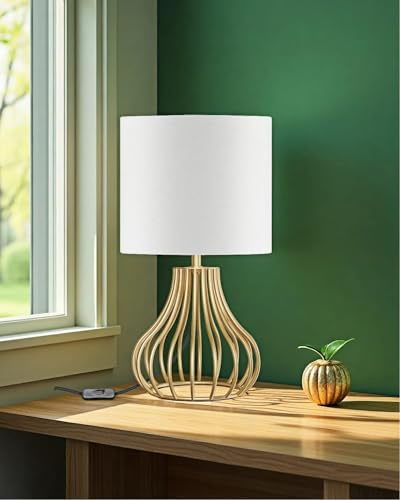 GOEBLESON Kleine Nachttischlampe, moderne Tischlampe Weiß Gold