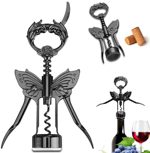 LUCYLANKER Tire Bouchon, Ouvre Bouteille de Vin, Décapsuleur en Forme D'aile de Papillon avec Coupe Capsule, Compatible avec Tous Les Bouchons En Liège, Cadeau pour Les Amateurs de Vin (Noir)