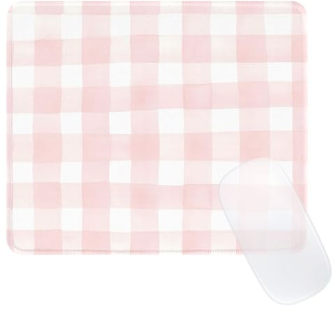 Ksriylm Tapis de Souris Classique à Motif Damier,Tapis Souris avec Base en Caoutchouc Imperméable et Antidérapante,Petit Mousepad à Couture de Précision,Convient pour Le Travail,la Maison,Blanc Rose