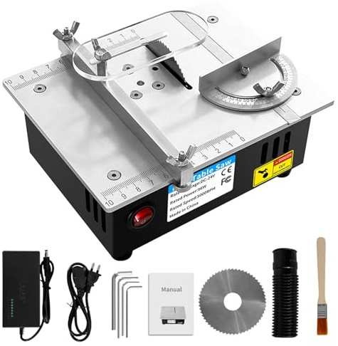 VOBOR Mini Tischkreissäge, 7-Gang-Netzteil Einstellbarer, 0,1-15mm Sägeblatt Höhenverstellbarer, Tragbare Präzisions Table Saw für Holz-Kunststoff-Acryl-Schneiden