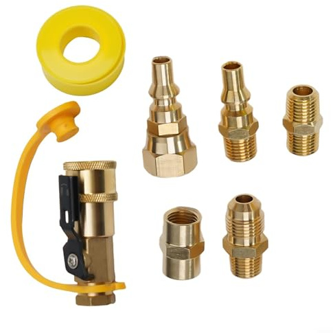 GANCEI Propan-Schnellverbindungsarmaturen, Wohnmobil-Schnellverbindung, Propan-Armaturen, Adapter, Ventil-Set, Messing, Niederdruck-Gasschlauch-Kupplungs-Set, 7 Stück