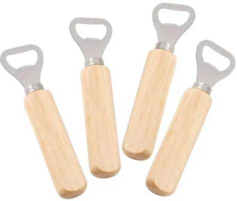 4 PCS Handheld Bottle Openers for Home & Bar | Wooden Handle Stainless Steel Bottle Opener, Bar Home Gadgets