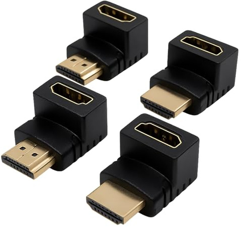 4PCS Right Angle HDMI Adapter 90 Degree and 270 Degree, Male to Female HDMI Connector for Wall Mounted TV, Projector, Monitor, Laptop, Gaming Console, Supports 4K 60Hz UHD HDR 3D, Space Saving
