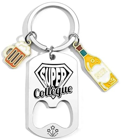 ZYMGUO Cadeau Collègue Porte-clés Super Collègue Papa Papy Tonton Parrain Frère Cousin Cadeaux Noel Noël Anniversaire Cadeau Fête des Pères Porte-clés ouvre-bouteille (collègue)